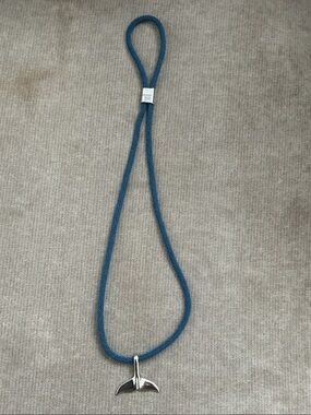 Silver Whale Tail Pendant Necklace on Blue Rope